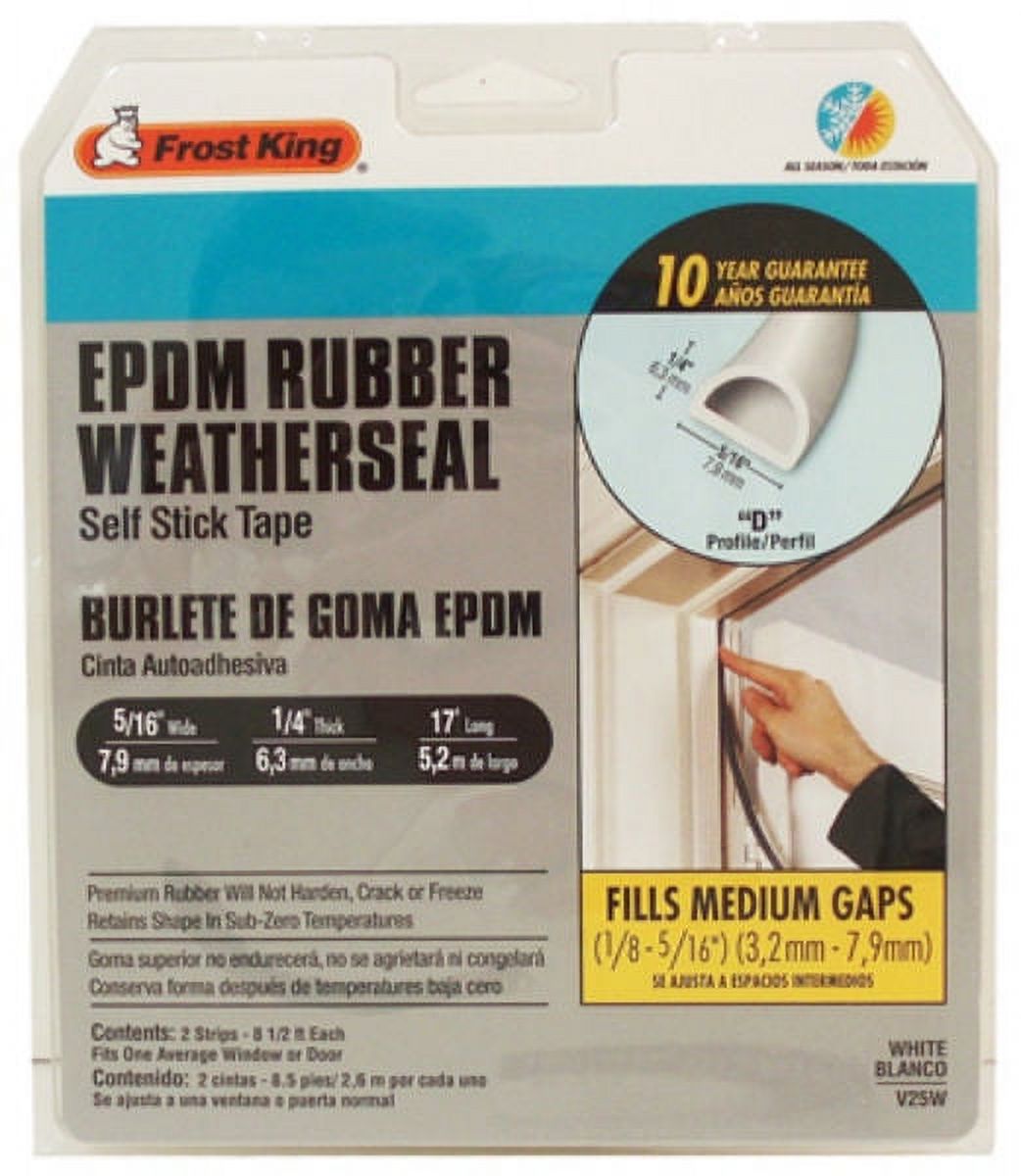 1 PC,Frost King V25BK EPDM Rubber Weatherseal Self Stick Tape, Black, D