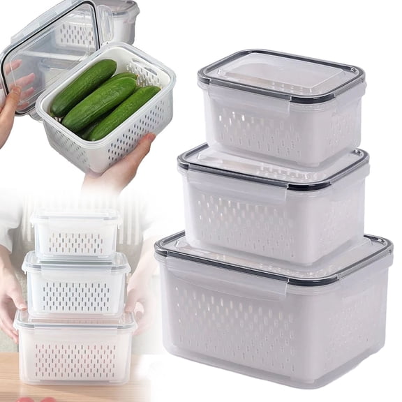 1 PC Fruit Storage Containers for Fridge, Leakproof Produce Containers for Fridge with Removable Colander, All-In-One Fruit Containers Stainers Berry, Fruits, Vegetables, Salad Keeper Local Stock