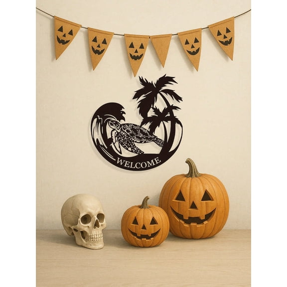 1 PC Geometric Sea Turtle Metal Wall Art - Laser-Cut Coastal Decor with Wave Motifs | Matte Black Bathroom & Beach House Accent Rust-Proof Christmas Halloween Thanksgiving, Valentine's Day Gifts