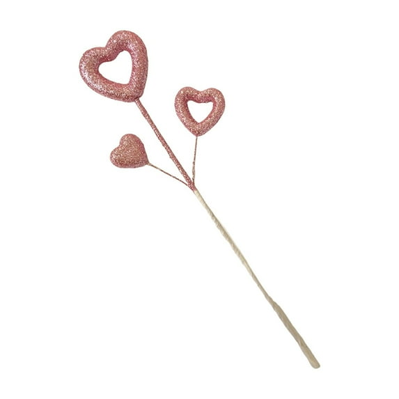 1 PC Glitter Foam Hearts Picks, SSNTSY Sparkly Foam Hearts Stem, 11.8 inch Valentine'S Day Heart Branch for Wedding Flower Arrangements Floral Bouquet