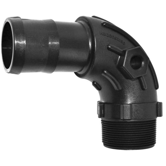 Green Leaf 1-1/2 in. Male X 1-1/2 in. D Barb Polypropylene 90 Degree Hose Elbow 1 pk — Garden & Landscape Use, Standard Connection