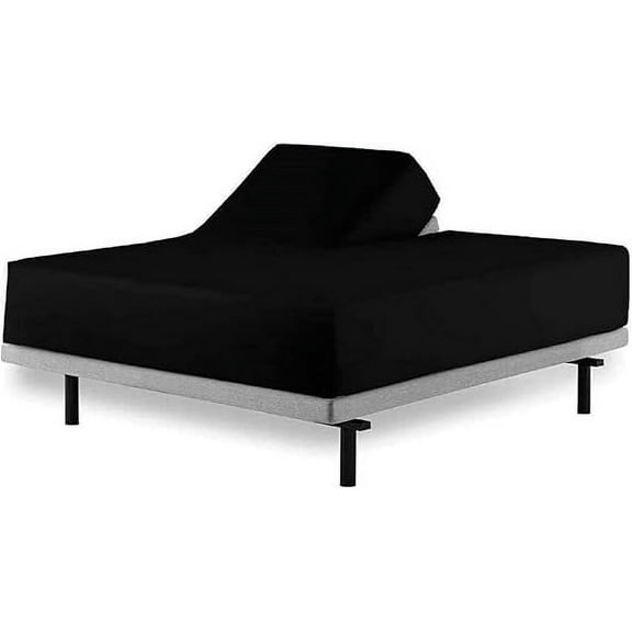 1 PC Half Split Fitted Sheet Only Split Down 28 inches from The Top, 100% Cotton, 12" Deep Pocket, 400TC, Split Head Queen Fitted Sheet for Adjustable Beds-Black Solid, Split Queen Size