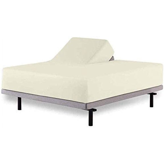 1 PC Half Split Fitted Sheet Only Split Down 34 inches from The Top, 100% Cotton, 15" Deep Pocket, 400TC, Split Head Queen Fitted Sheet for Adjustable Beds-Ivory Solid, Split Queen Size