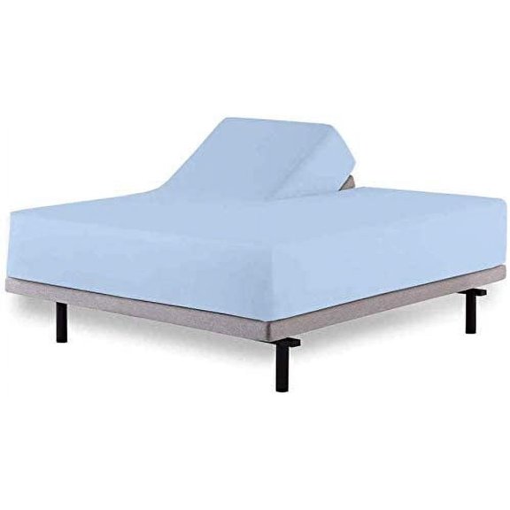 1 PC Half Split Fitted Sheet Only Split Down 34 inches from The Top, 100% Cotton, 15" Deep Pocket, 400TC, Split Head Queen Fitted Sheet for Adjustable Beds-Light Blue Solid, Split Queen Size