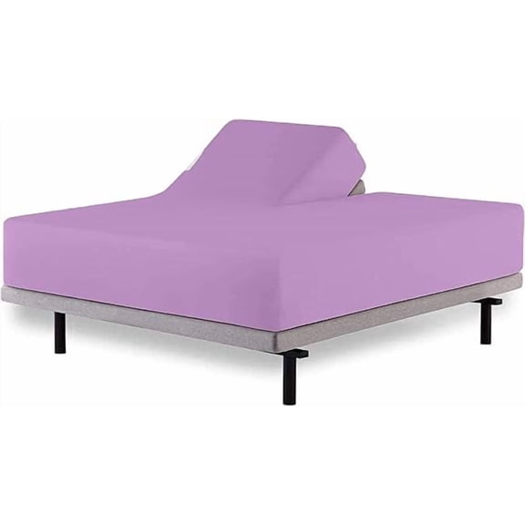 1 PC Half Split Fitted Sheet Only Split Down 34 inches from The Top, 100% Cotton, 18" Deep Pocket, 400TC, Split Head King Fitted Sheet for Adjustable Beds-Lavender Solid, Split King Size