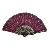 1 PC Hand Fans for Women Foldable, Paper Fans Handheld, Chinese Fan & Japanese Fan for Party, Bamboo Silk Folding Hand Fan for Wedding & Home Decoration - Hot Pink