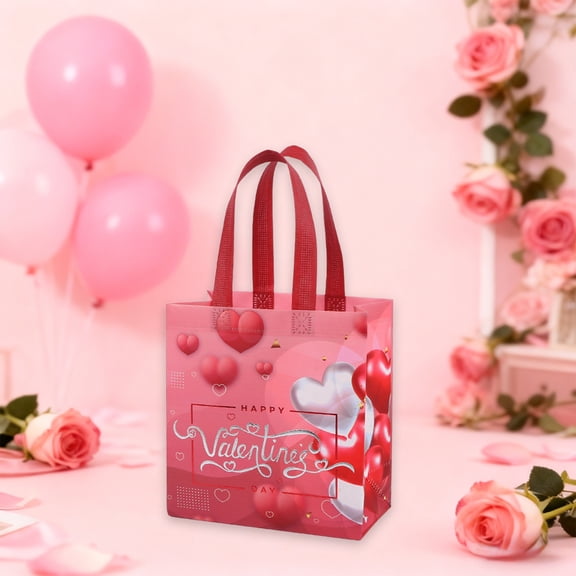 1 PC Happy Valentine's Day Reusable Gift Bag with Handles - Multifunctional Non-Woven Treat Goodie Bag for Gifts Wrapping, Party Supplies