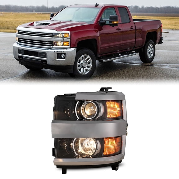 1 PC Headlights Fit for 2015 2016 2017 2018 2019 Chevy Silverado 2500HD 3500 HD,Glossy Black+Clear Lens,Driver Side