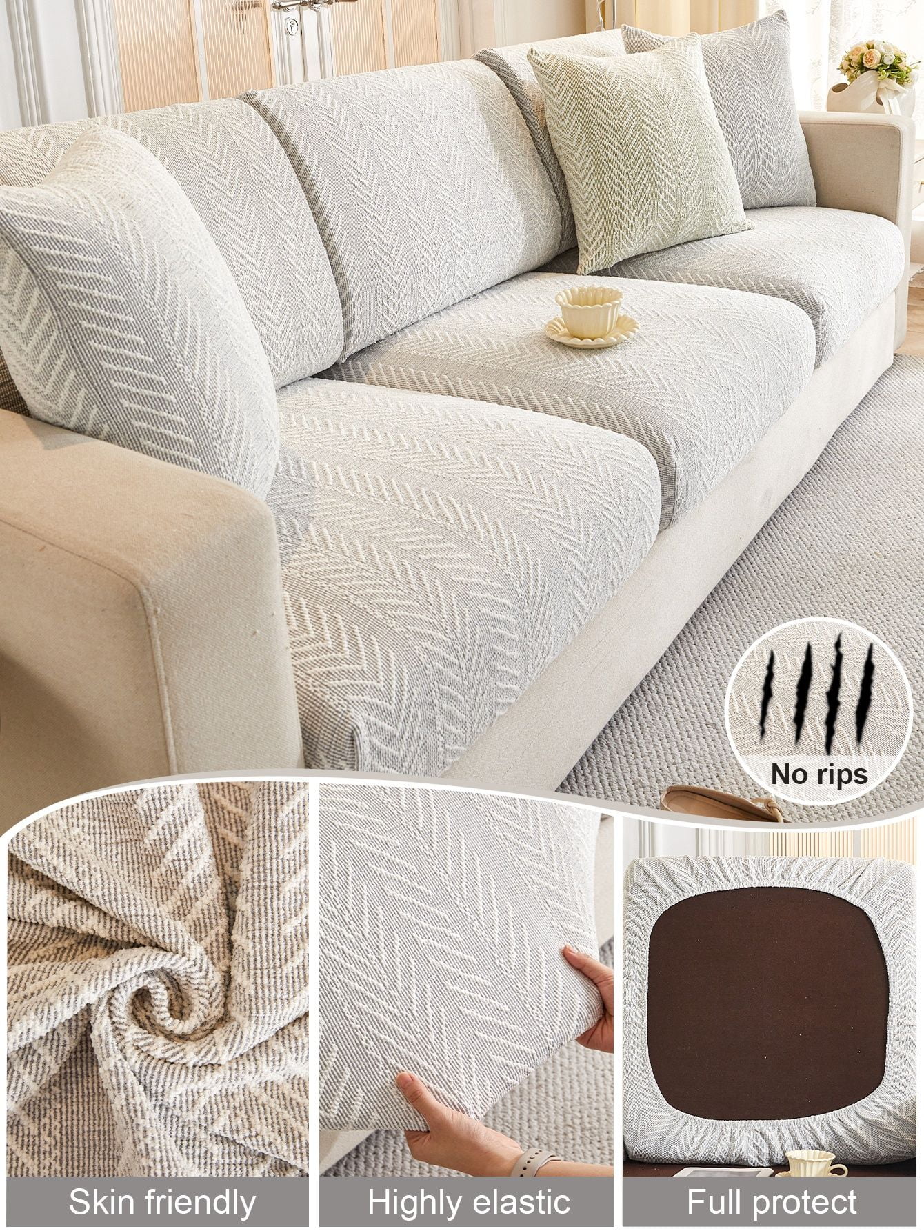1 PC Herringbone Pattern Chenille Sofa Cover, All Season Universal Sofa ...