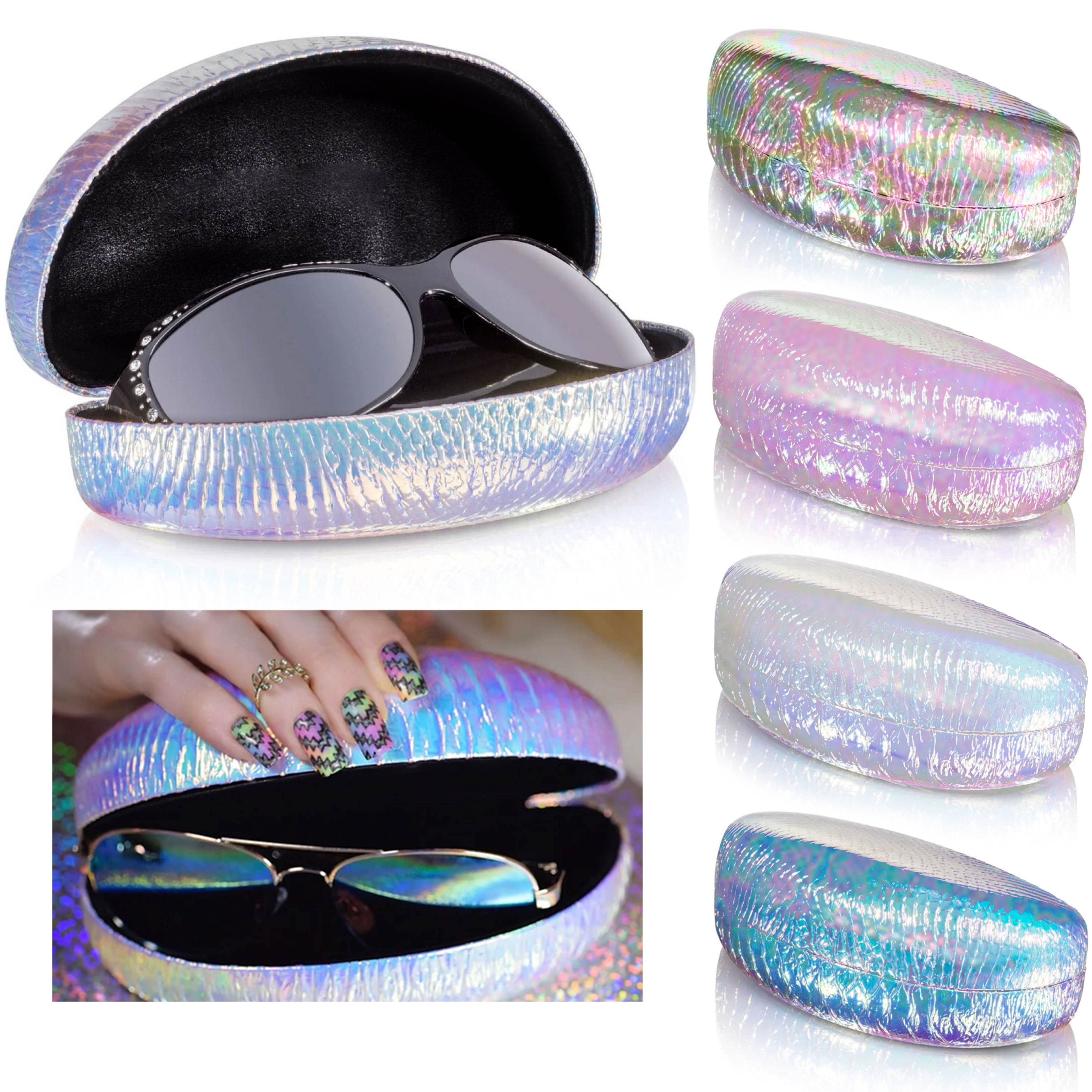 PC Large Hard Sunglasses Case Iridescent Holographic Mermaid