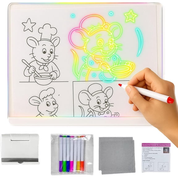 1 PC Led Drawing Board 7 Colors Light, 7.8" X 11.8" Light Up Acrylic Dry Erase Board with 7 Markers, Adapter, 4 Drawing Books