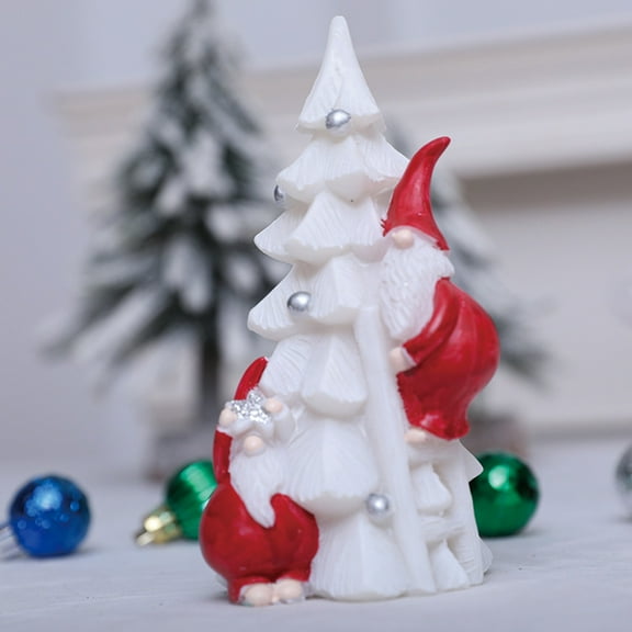 1 PC Light Up Resin Christmas Tree, Table Top Christmas Tree with Lights, Gnomes Climbing Tree Figurine, Small Christmas Tree Ornament, Christmas Decor for Tabletop