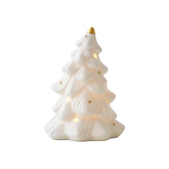 1 PC Light Up Ceramic Christmas Figurine, Luminous Christmas Tree Car Gift Ornament Mini Scene Decor for Holiday Tabletop Party Home Winter Display