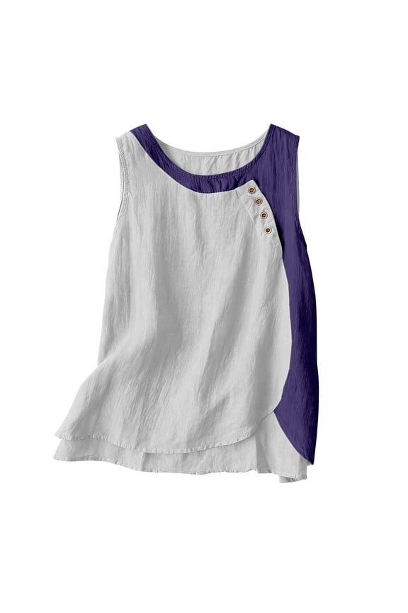 1 PC Loose Tank Tops for Women Asymmetric Button Decor Sleeveless Casual Tank Top Sleeveless Tops for Women
