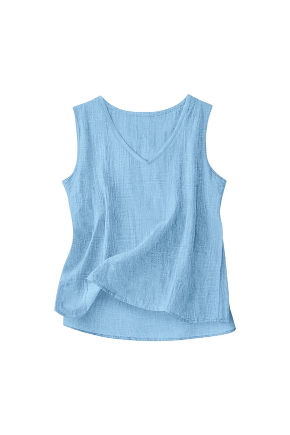 1 PC Loose Tank Tops for Women Cotton Linen V-Neck Sleeveless Loose Fit Shirt-Style Tank Top Sleeveless Tops for Women