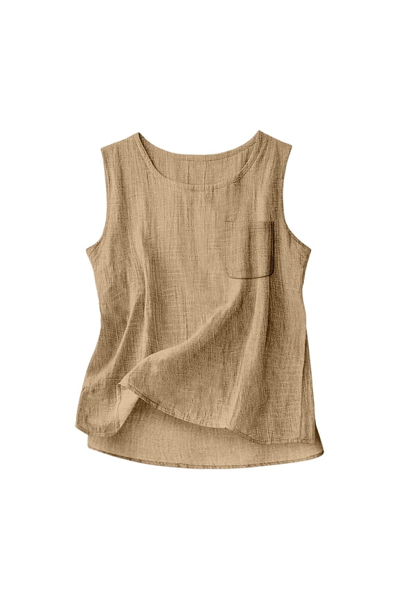 1 PC Loose Tank Tops for Women Fashion Casual Solid Color Round Neck Pocket Vest Sleeveless Tops for Women