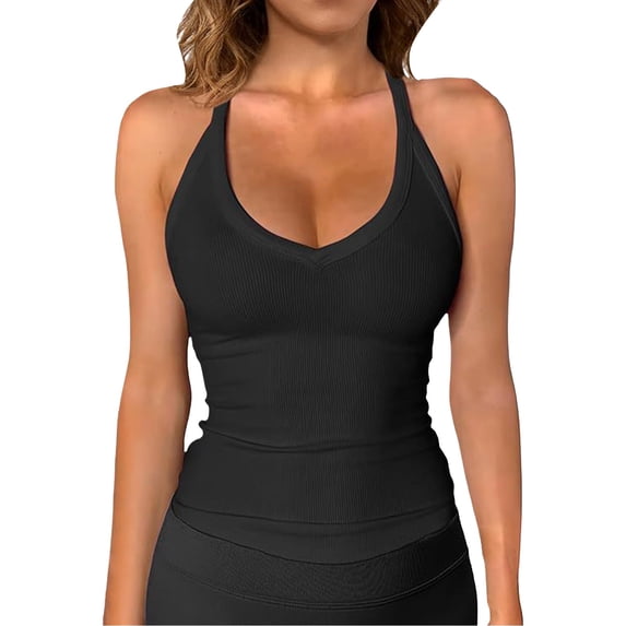 1 PC Loose Tank Tops for Women Racerback Basic Tank V-Neck Slim Fit Ribbed Sleeveless Top Sleeveless Tops for Women