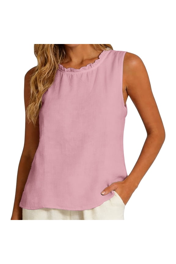 1 PC Loose Tank Tops for Women Solid Color Cotton Linen V-Neck Sleeveless Reversible Back-Button Casual Blouse Sleeveless Tops for Women