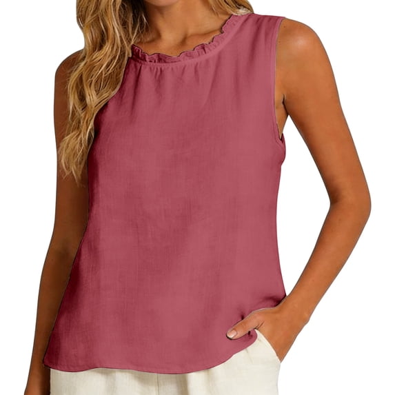 1 PC Loose Tank Tops for Women Solid Color Cotton Linen V-Neck Sleeveless Reversible Back-Button Casual Blouse Sleeveless Tops for Women