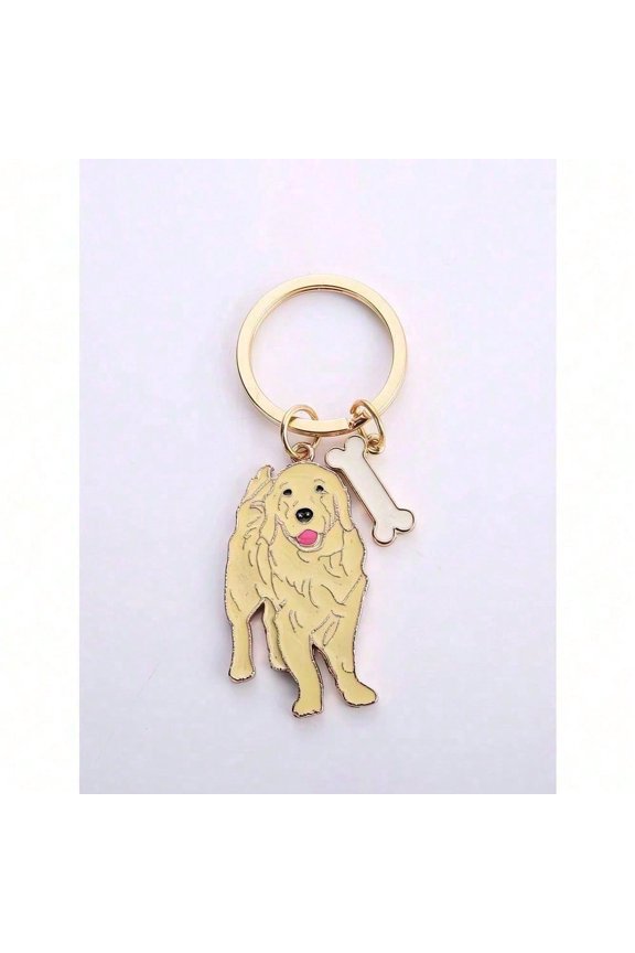 1 PC Men's Golden Retriever Shaped Metal Keychain Goth Y2k Dog Lover Bag Car Christmas Charm