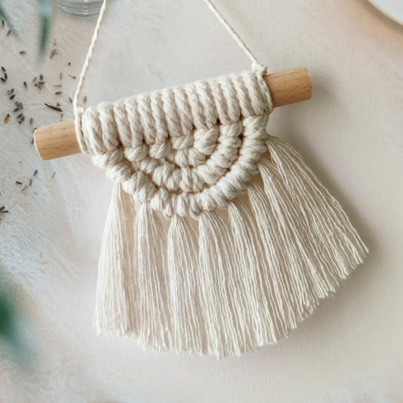 1 PC Mini Macrame Wall Hanging Cute Macrame Ornaments Decor Handmade Woven Tapestry Tassel Boho Art Woven Decor for Apartment Room Home Office Decoration Gifts