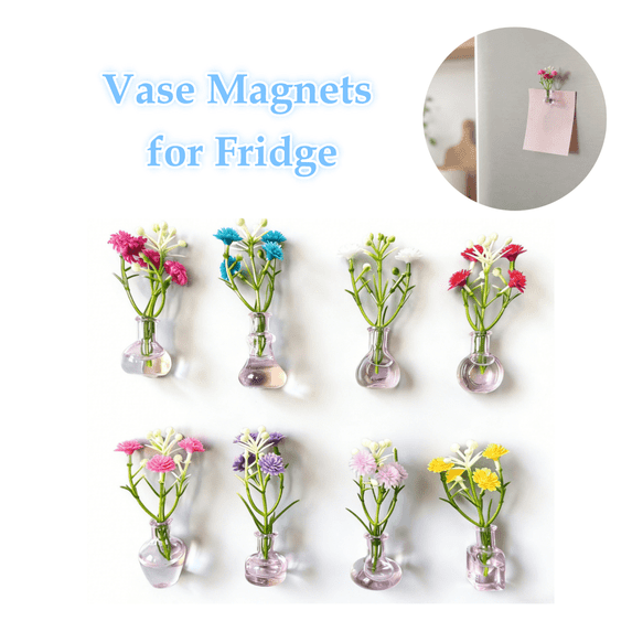 1 PC Mini Vase Magnets for Fridge, Cute Glass Magnetic Vases with Fake Flowers, Refrigerator Decor for Kitchen, Office, Locker (Green)