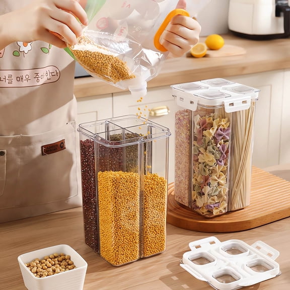 1 PC Multigrain Barrel Sealed Storage Tank, Food Grade 3L Four-Compartment Grain Container, Ash Proof, Water Proof, Transvisible Plastic with Double Silica Gel Seal