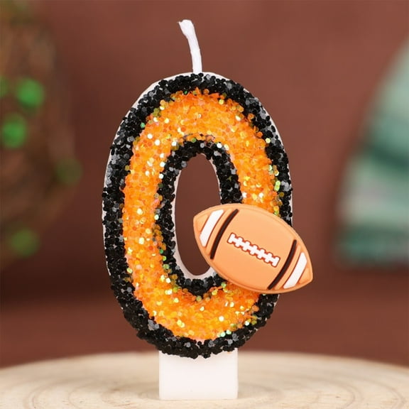 1 PC Orange Birthday Number Candle Football Candle with Sequins, Cake Candle Cupcake Decoration Party Decor for Anniversary Celebrations Supplies, Number 0