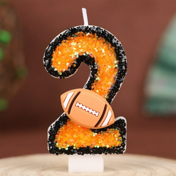 1 PC Orange Birthday Number Candle Football Candle with Sequins, Cake Candle Cupcake Decoration Party Decor for Anniversary Celebrations Supplies, Number 2