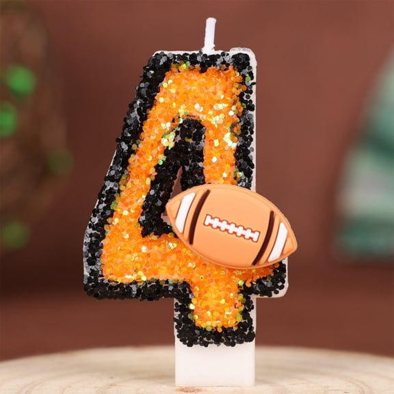 1 PC Orange Birthday Number Candle Football Candle with Sequins, Cake Candle Cupcake Decoration Party Decor for Anniversary Celebrations Supplies, Number 4