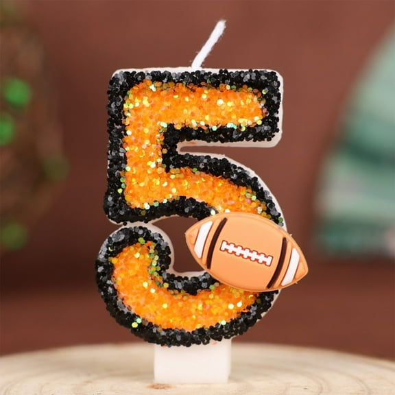 1 PC Orange Birthday Number Candle Football Candle with Sequins, Cake Candle Cupcake Decoration Party Decor for Anniversary Celebrations Supplies, Number 5