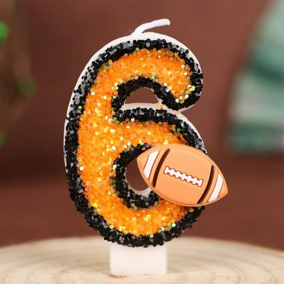 1 PC Orange Birthday Number Candle Football Candle with Sequins, Cake Candle Cupcake Decoration Party Decor for Anniversary Celebrations Supplies, Number 6