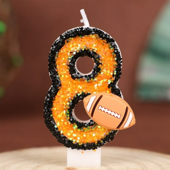 1 PC Orange Birthday Number Candle Football Candle with Sequins, Cake Candle Cupcake Decoration Party Decor for Anniversary Celebrations Supplies, Number 8