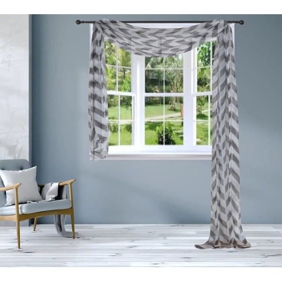 1 PC PRINTED GREYISH ZEBRA SCARF VALANCE SOFT SHEER VOILE WINDOW PANEL CURTAIN 216" LONG TOPPER SWAG