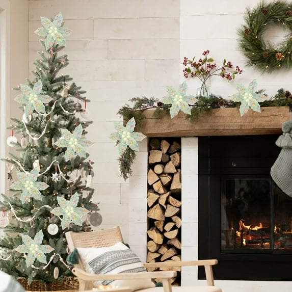 1 PC Pastel Christmas Poinsettia Flowers with Stems Artificial Pastel Poinsettia Candy Christmas Tree Ornaments Tree Topper Macaroon Flower for DIY Xmas Wreath Holiday Party Decor