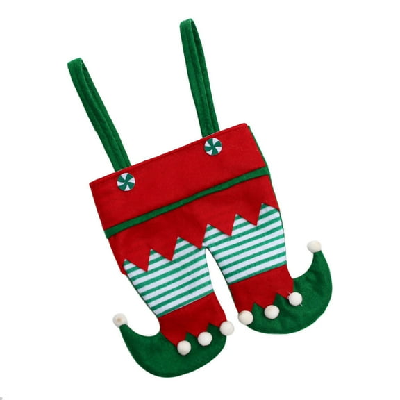 1 PC Personalized Christmas Stocking, Christmas Elf Boots Candy Bag, Santa cloth Stocking Pants Treat Bags Handbag for Xmas Party Decoration, 8.7×16.5 Inch(A)