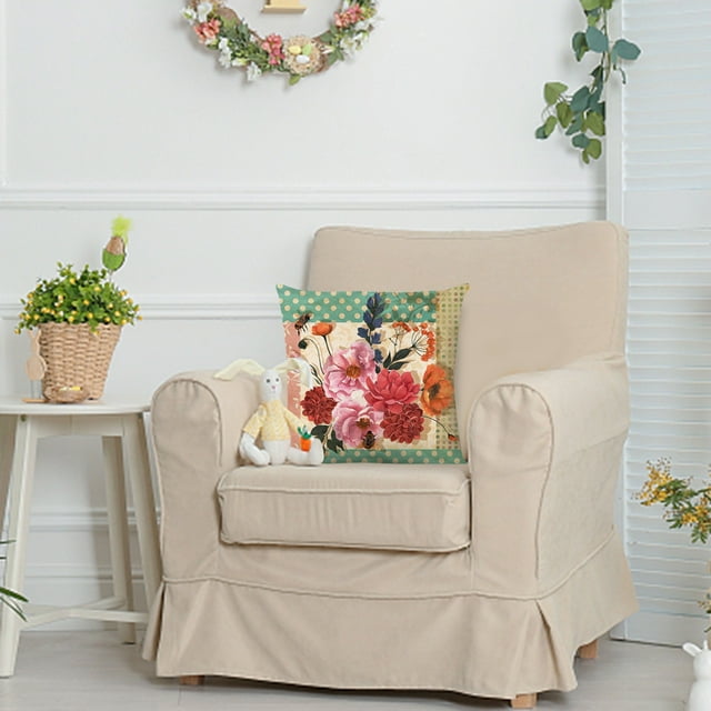 1 PC Pillow Covers Farmhouse Pillow Covers 18x18 Spring Flower Grey And