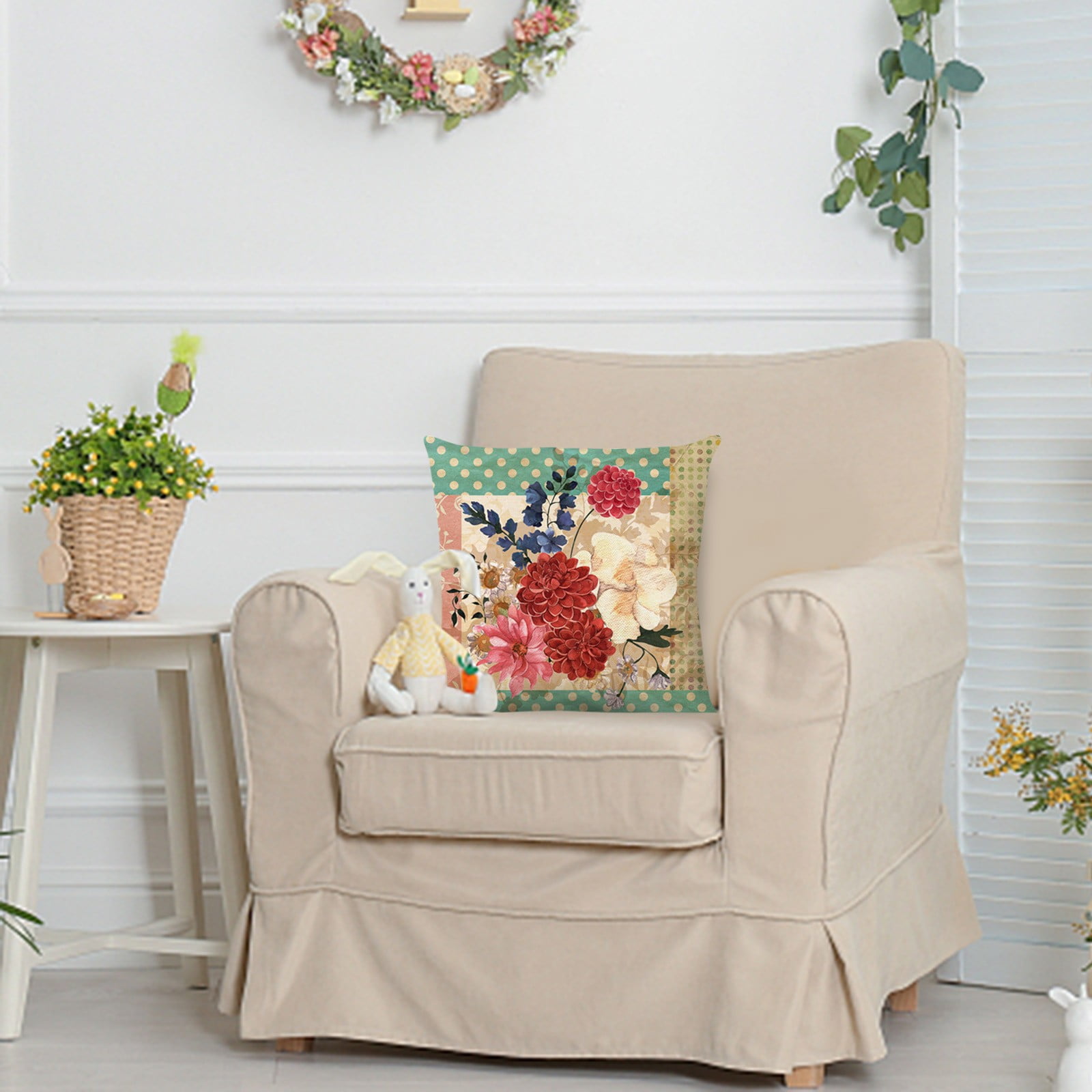 1 PC Pillow Covers Farmhouse Pillow Covers 18x18 Spring Flower Grey and