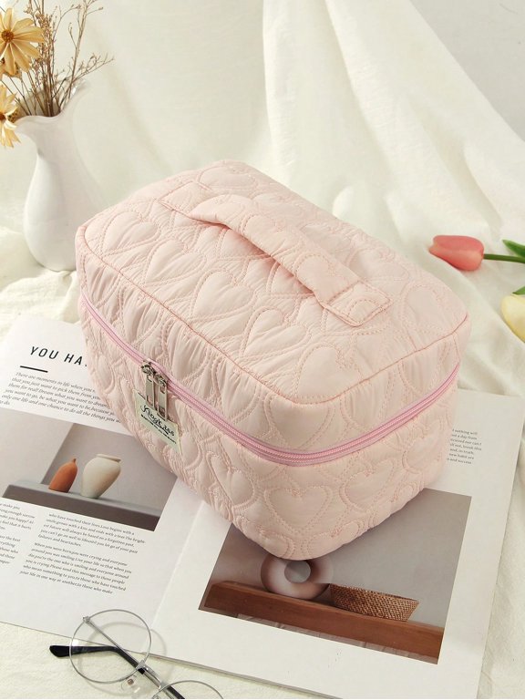1 PC Pink Love Cloud Handbag Portable Cute Large Capacity Zipper Makeup Bag Travel Vacation Essentials Cosmetic Organizer Perfect Valentine's Day Gift