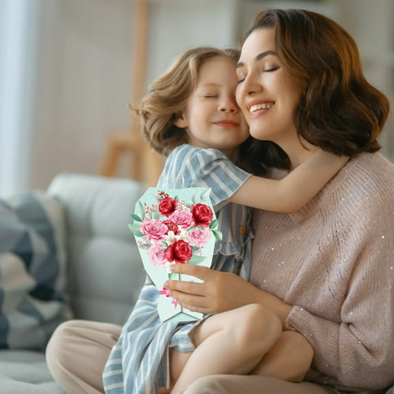 1 PC Up Greeting Card, 3D Flower Bouquet Blank Note Card Floral Greeting Card for Thank You, Birthday, Wedding, Condolence, Invitation