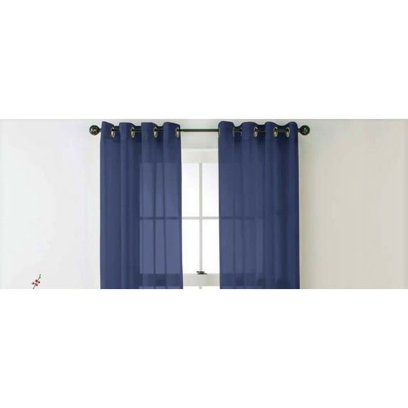 1-PC Ruby Navy Blue Solid Sheer Panels Faux Silk with Grommets Window Curtain Treatment Panel See Thru size 55" Wide x 18" Long (Each)