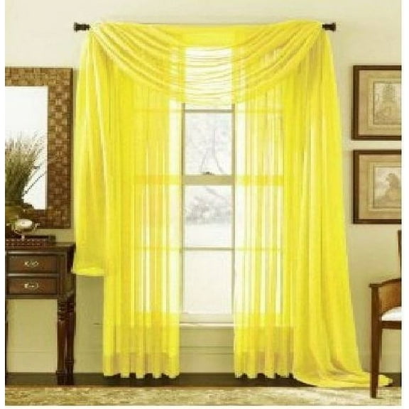 1 PC SOLID YELLOW Hotel High Quality Elegant Window-Sheer Scarf Valance swag topper (37" x 216")