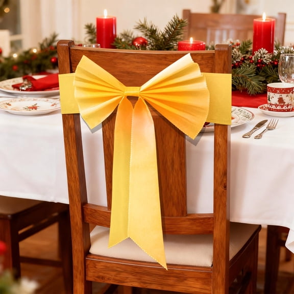 1 PC Satin Chair Sashes Decorative Bow Chair Ribbon Bows Chairs Cover Band Back Sashes Ties for Wedding Party Ceremony Reception Events Banquet Restaurant Home Kitchen Decor(14.57x11.02in,Yellow)