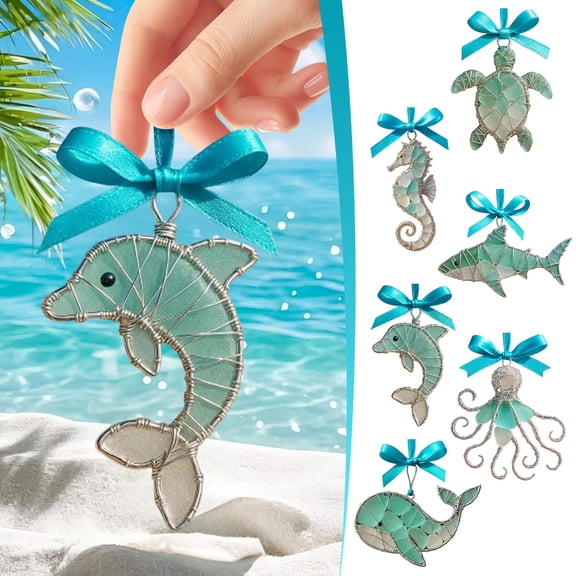 1 PC Sea Glass Ornament 3D Handmade Sea Crystal Glass Sea Animal Craft Tree Hanging Ornament Tree Ornament for Beach Ocean Room Wedding Lover Gift Party Decor