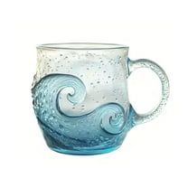 1 PC Sea Glass Wave Mug, 12 Oz Beach Coffee Glass Mug with Handle, Artistic Ocean-Themed Cup for Tea, Coffee & Cocktails, Perfect Gift for Ocean Lovers