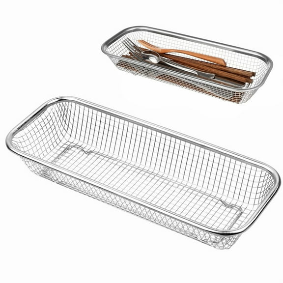 1 PC Stainless Steel Draining Strainer,Rectangular Sieve Fruit Bowl,Kitchen Fine Grid Strainer,Multifunctional Utensil Container,Cutlery Mesh Tray for Spoons,Forks,Chopsticks