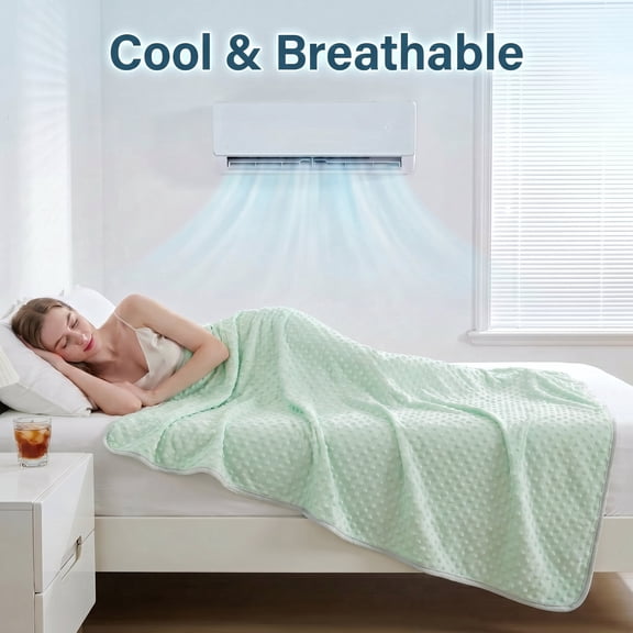 1 PC Summer Ultrasonic Cooling Blanket, Breathable Temperature Reducing Air Conditioning Quilt, Washable Household Nap Throw Blanket for Heat Sensitive People, Green,Twin