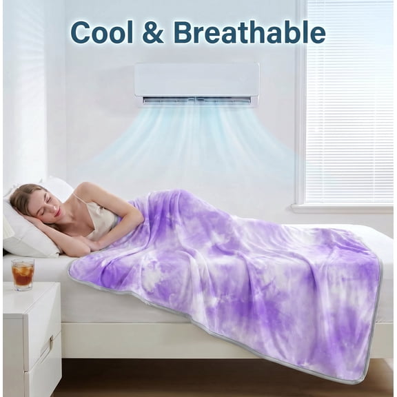 1 PC Summer Ultrasonic Cooling Blanket, Breathable Temperature Reducing Air Conditioning Quilt, Washable Household Nap Throw Blanket for Heat Sensitive People, Purple,Twin