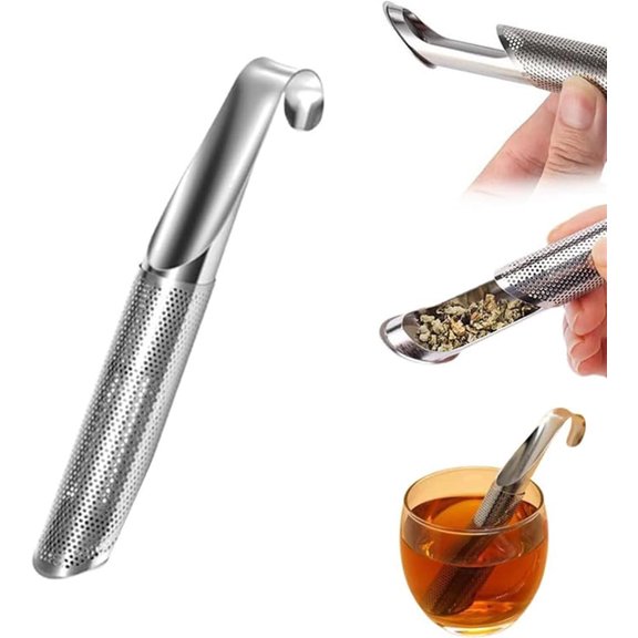 1 PC Tea Infuser Pipe,Stainless Steel Tea Strainer,Metal Tea Interval Diffuser Stick,Reusable Tea Infuser for Loose Tea,Tea Soaking Accessories with Hook