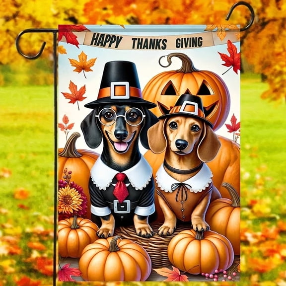 HomeH 18 Inch x 12 Thanksgiving Dachshund Pilgrim Garden Flag, Double Sided